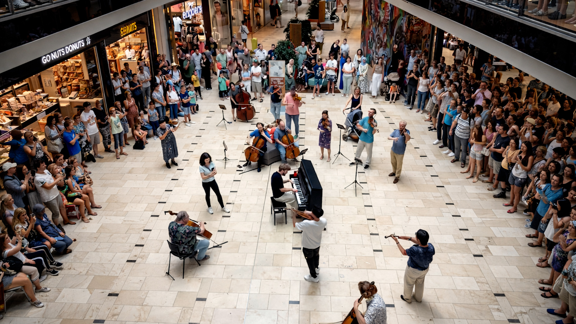 A flashmob takes over the shopping mall