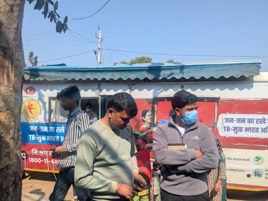 Chhainsa villagers line up to get their blood tests done amid a surge in sudden deaths (Namita Singh/The Independent)
