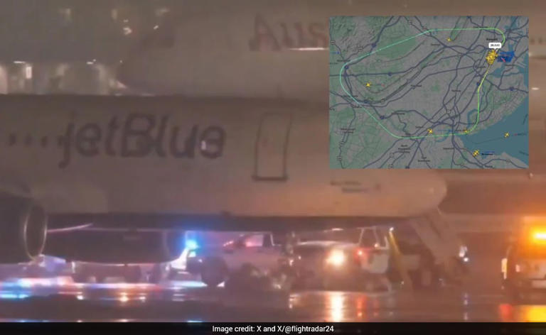 Passengers evacuate JetBlue plane using slides after emergency landing ...
