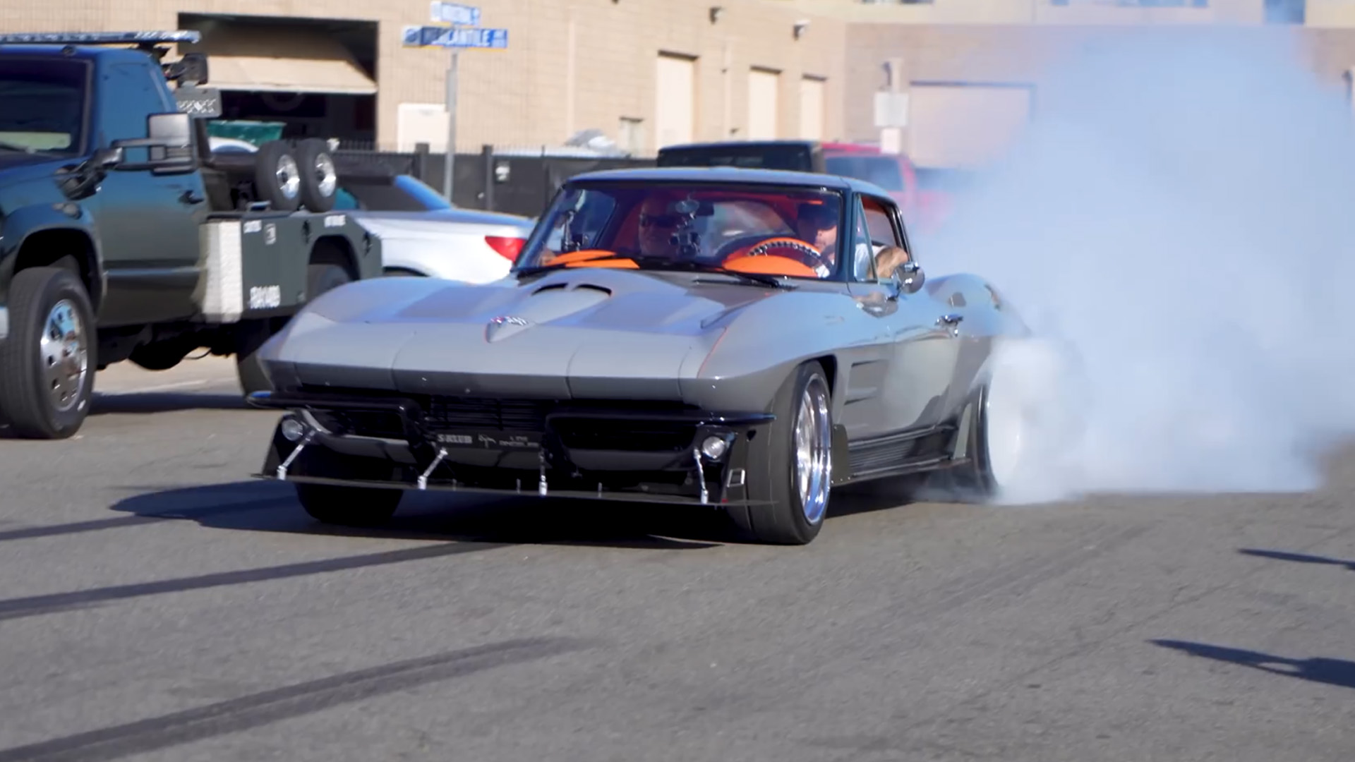 Wild supercharged split window Corvette burnout