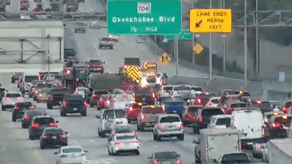 Traffic backed up on I-95 North at Belvedere Rd. exit due to crash