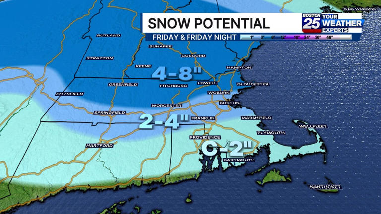 New Friday snow map for Massachusetts, then a possible bigger storm on ...