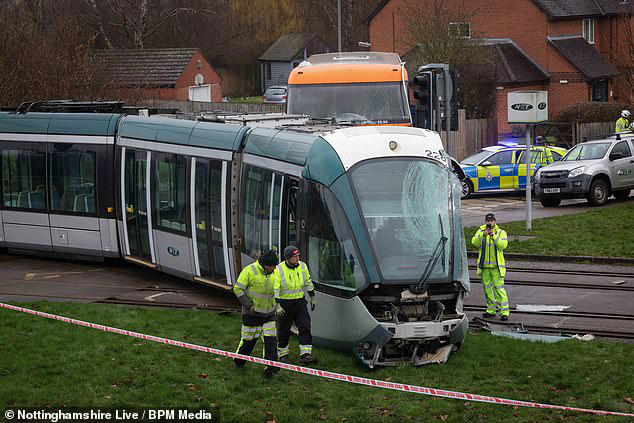 Passengers are treated for injuries after bus and tram collide