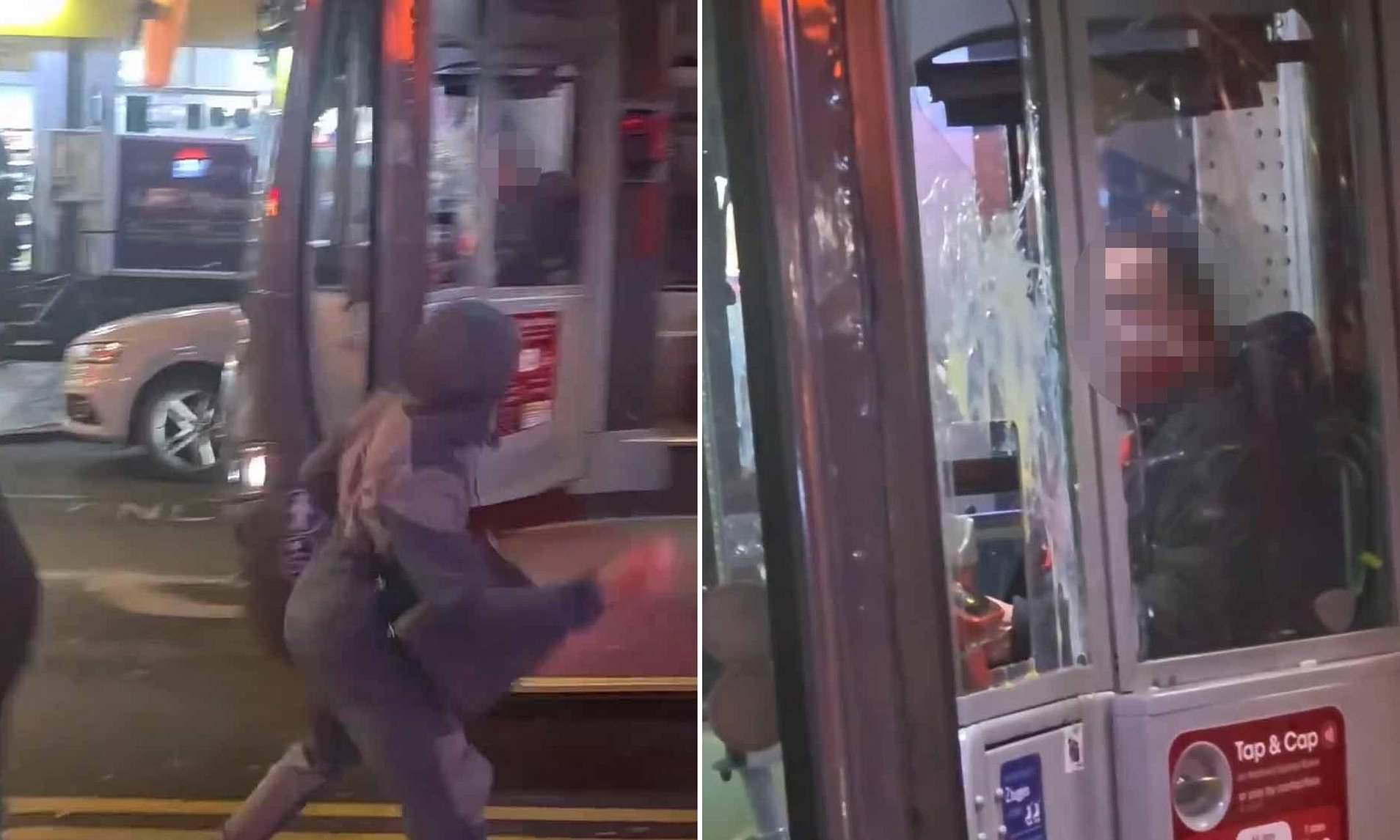 Moment feral youths go on rampage through city centre launching eggs at bus drivers and shoppers<br>