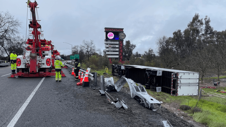 Big rig overturns on I-5 near Corning; distracted driver crashes at ...