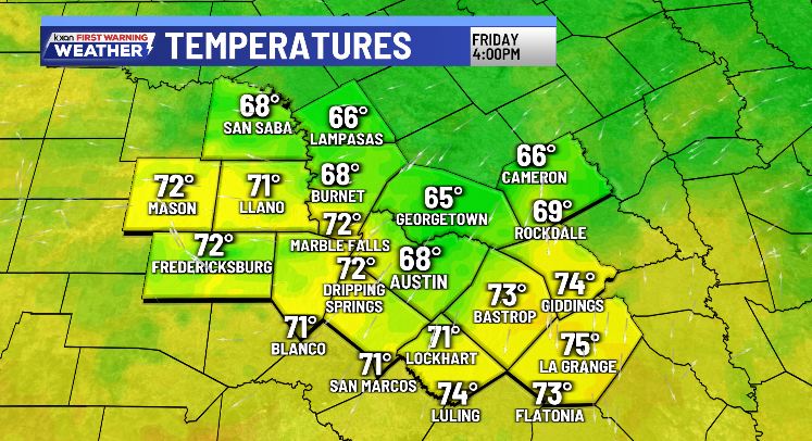 Cloudier and cooler Friday ahead of Saturday cold front