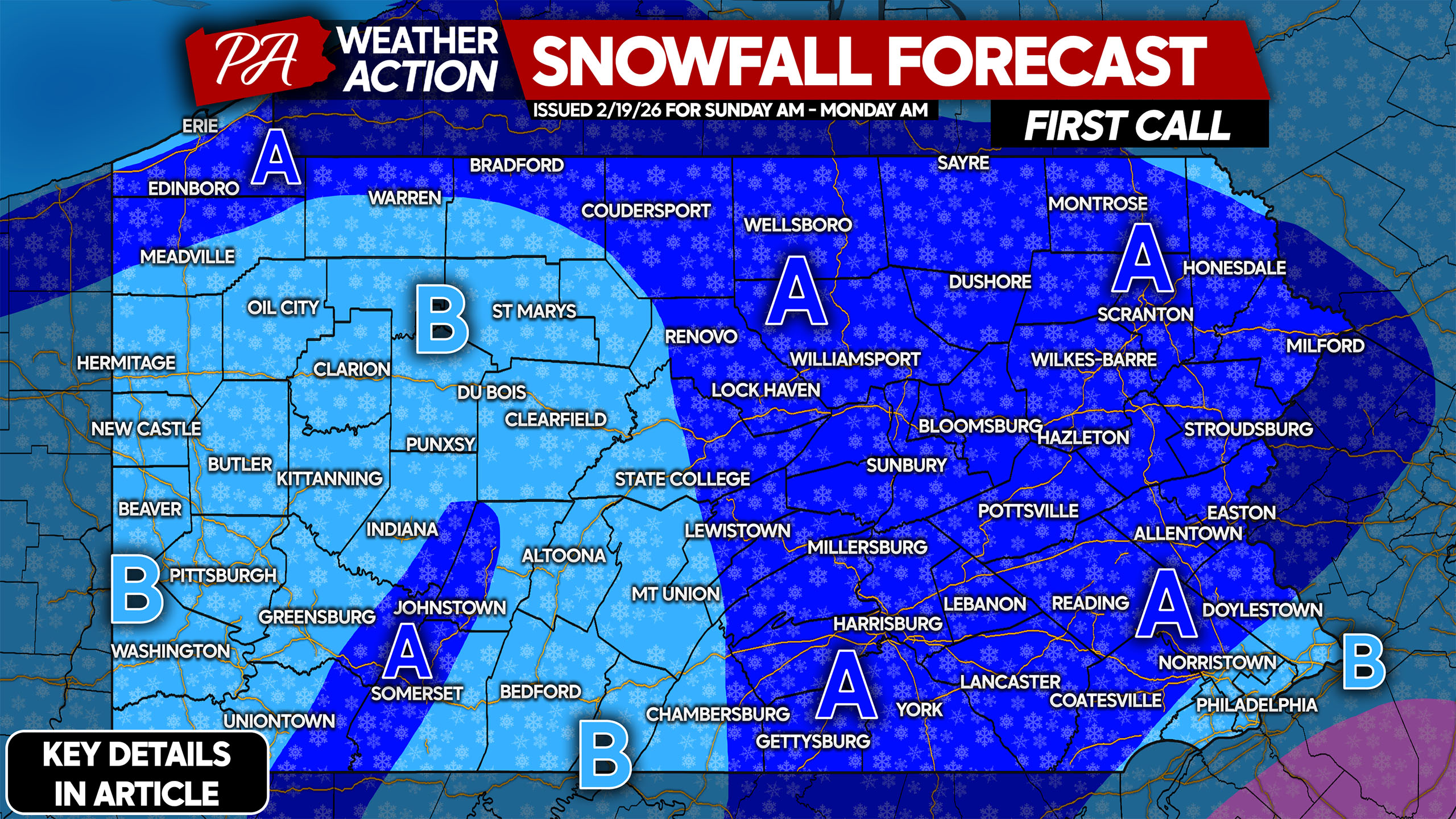 First call snowfall forecast for late weekend slushy snow in Pennsylvania