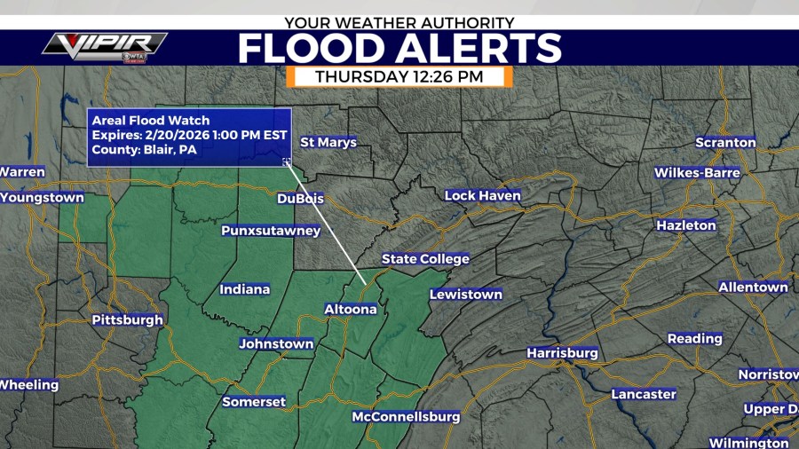 Flood watch issued for parts of central PA