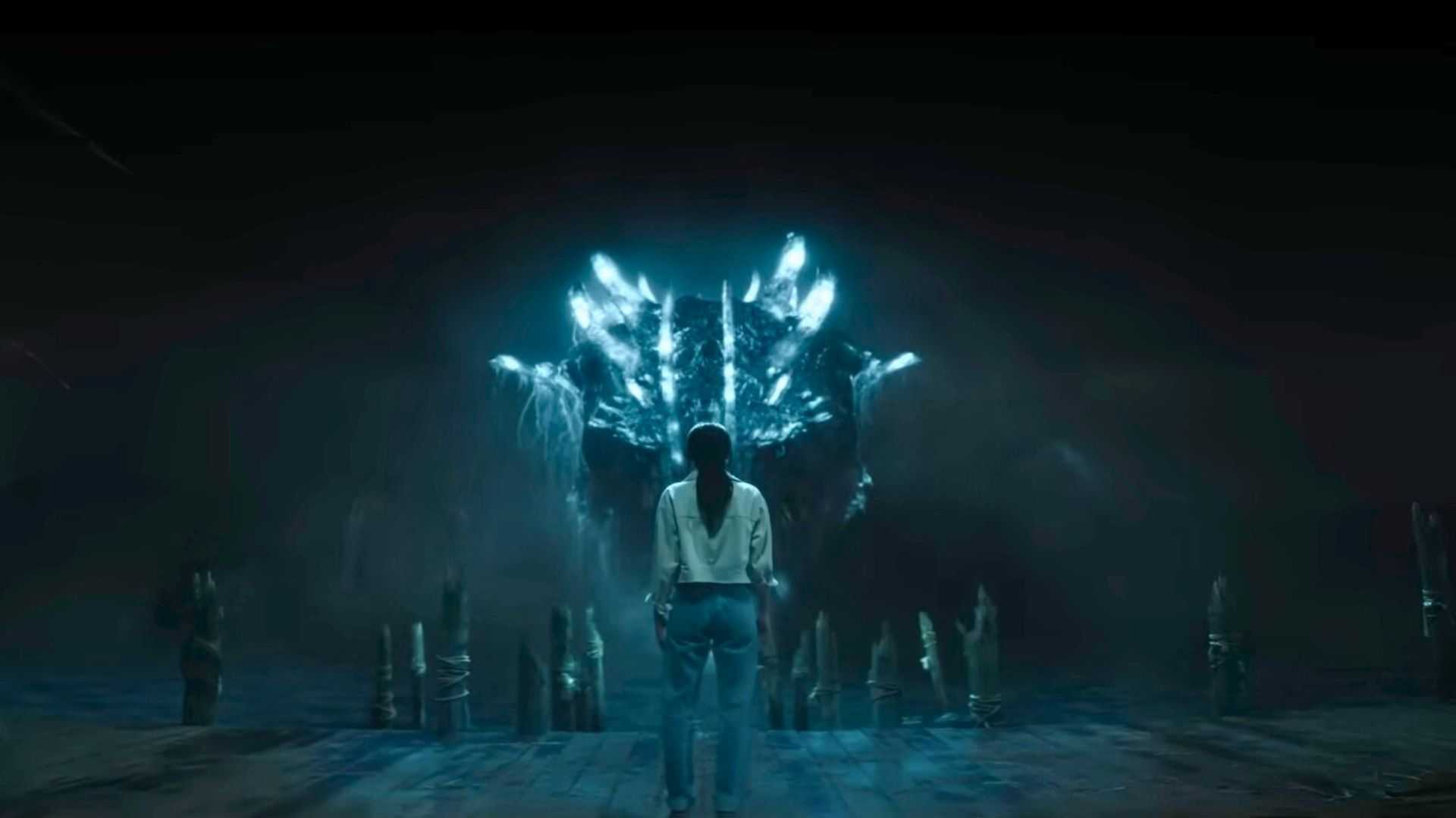 Titan X rising from the water in front of Cate Randa in Monarch: Legacy of the Monsters