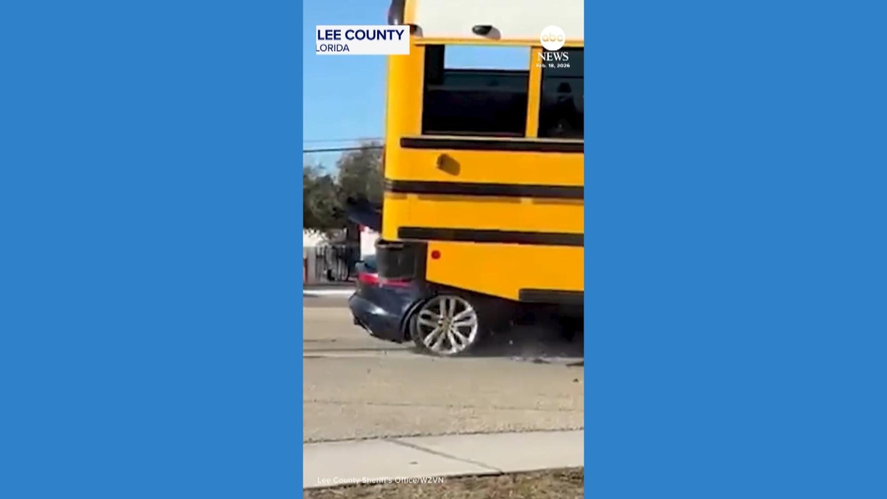 Sports car slams into school bus in Florida
