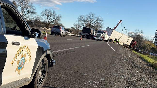 Big rig overturns on I-5 near Corning; distracted driver crashes at ...