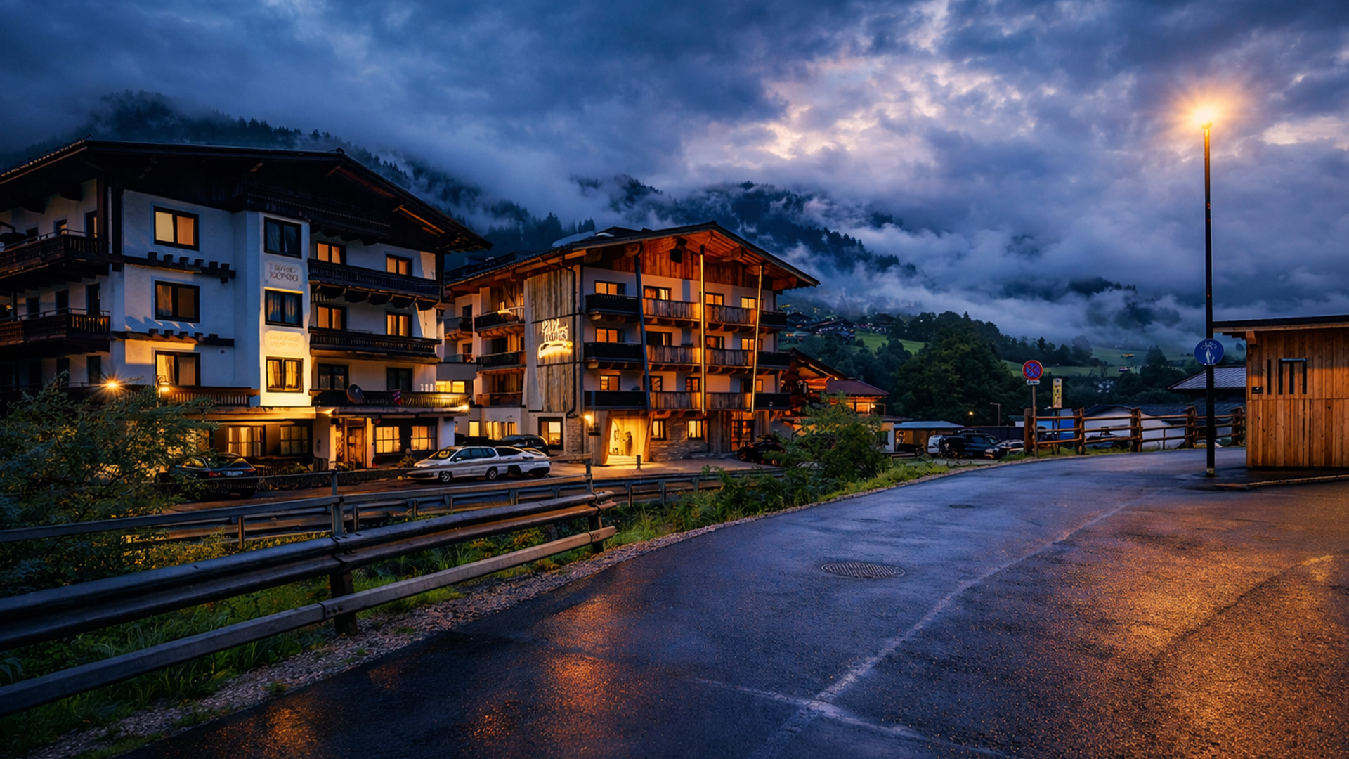 Saalbach Hinterglemm Austria cozy evening walk after rain (4K)