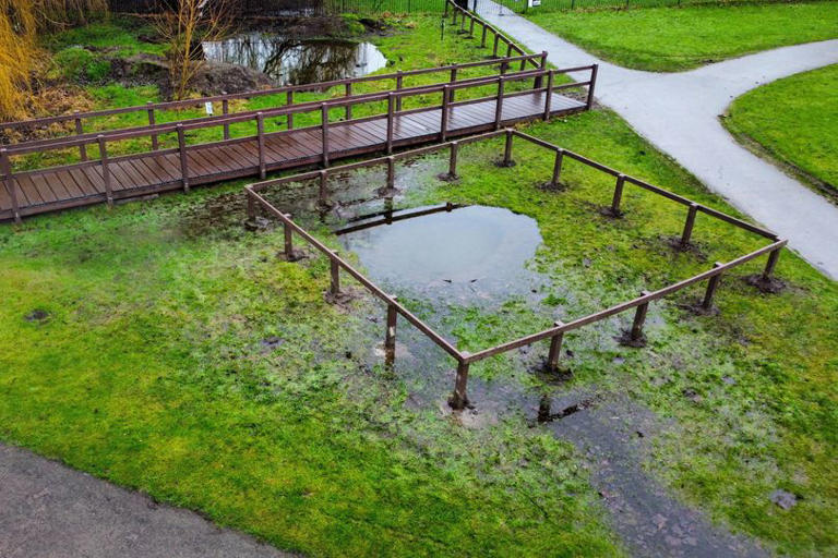 Health and safety 'gone mad' as fence erected around tiny 'puddle' near ...