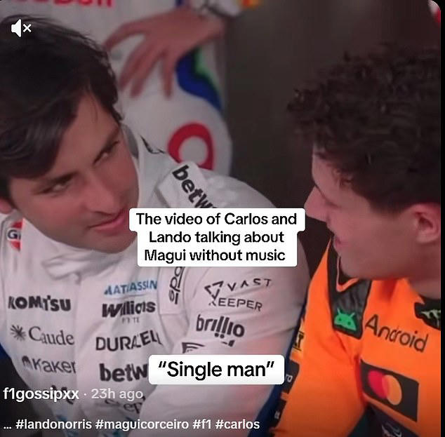 A leaked video appears to show Norris telling Carlos Sainz Jr he is a 'single man'