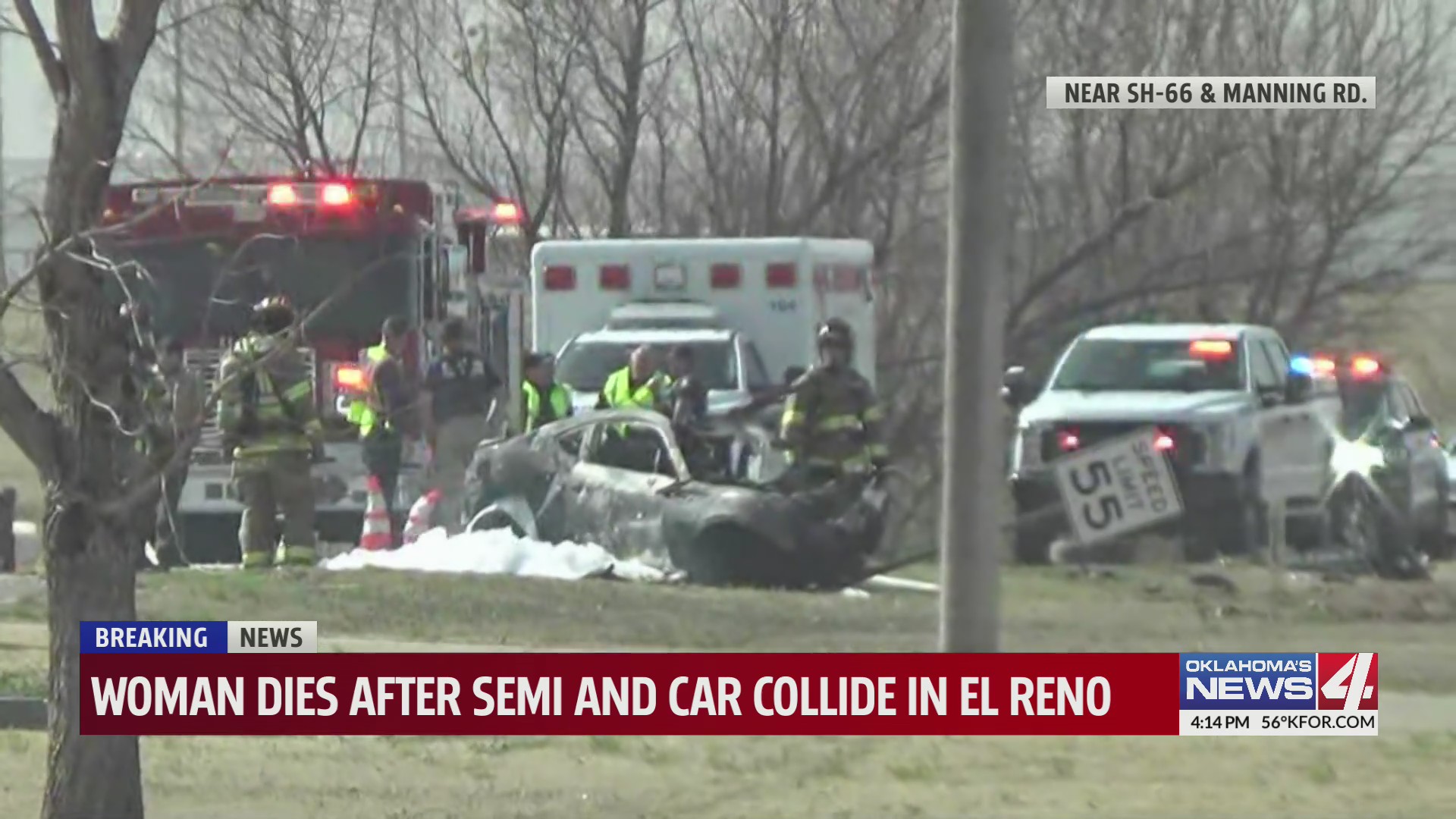Woman dies after semi and car collide in El Reno