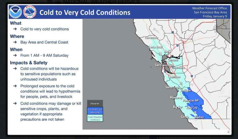 Bay Area under extreme cold warning as temperatures forecast to dip sharply