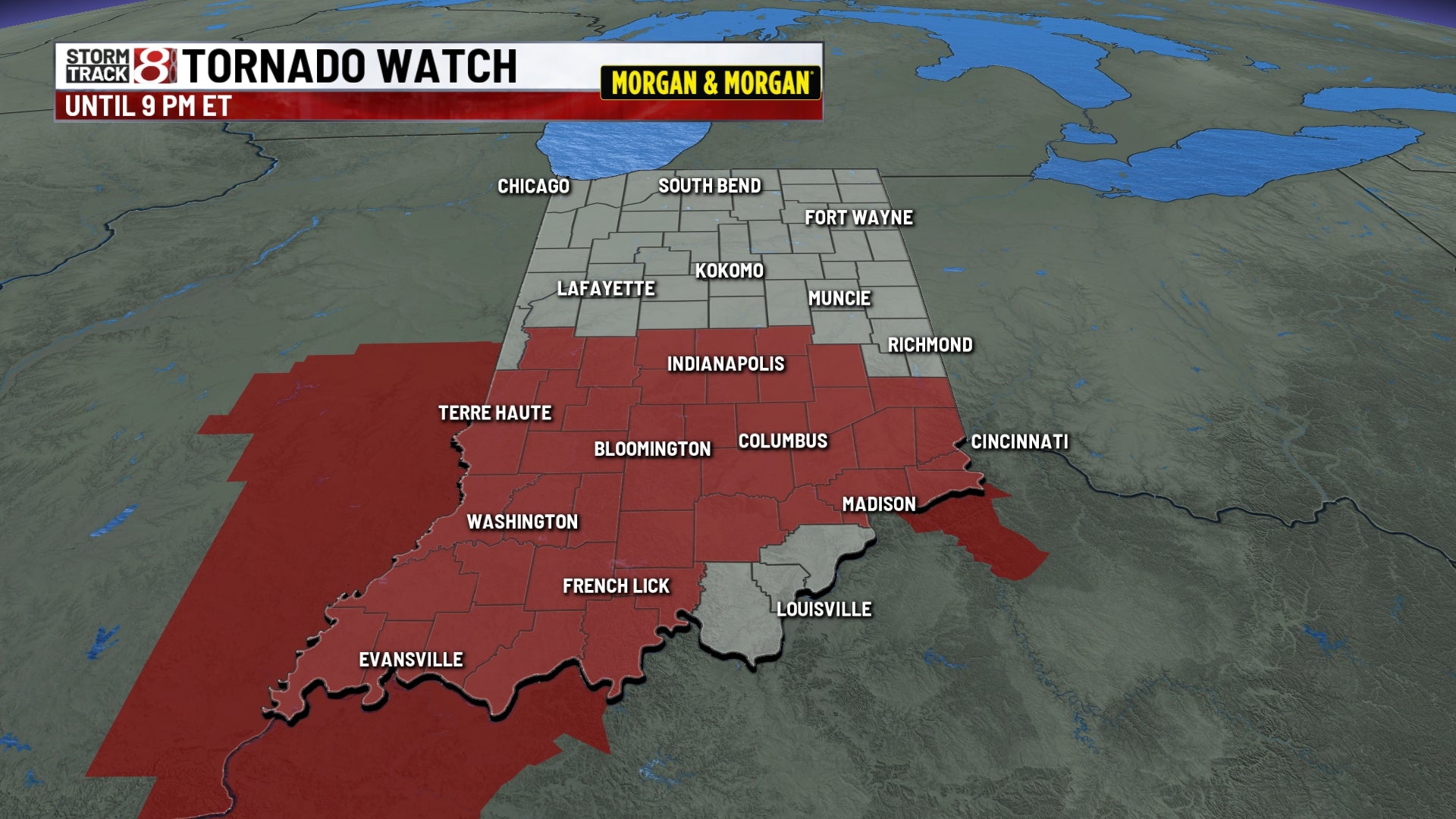 Tornado warnings issued as 39 Indiana counties put under a tornado watch