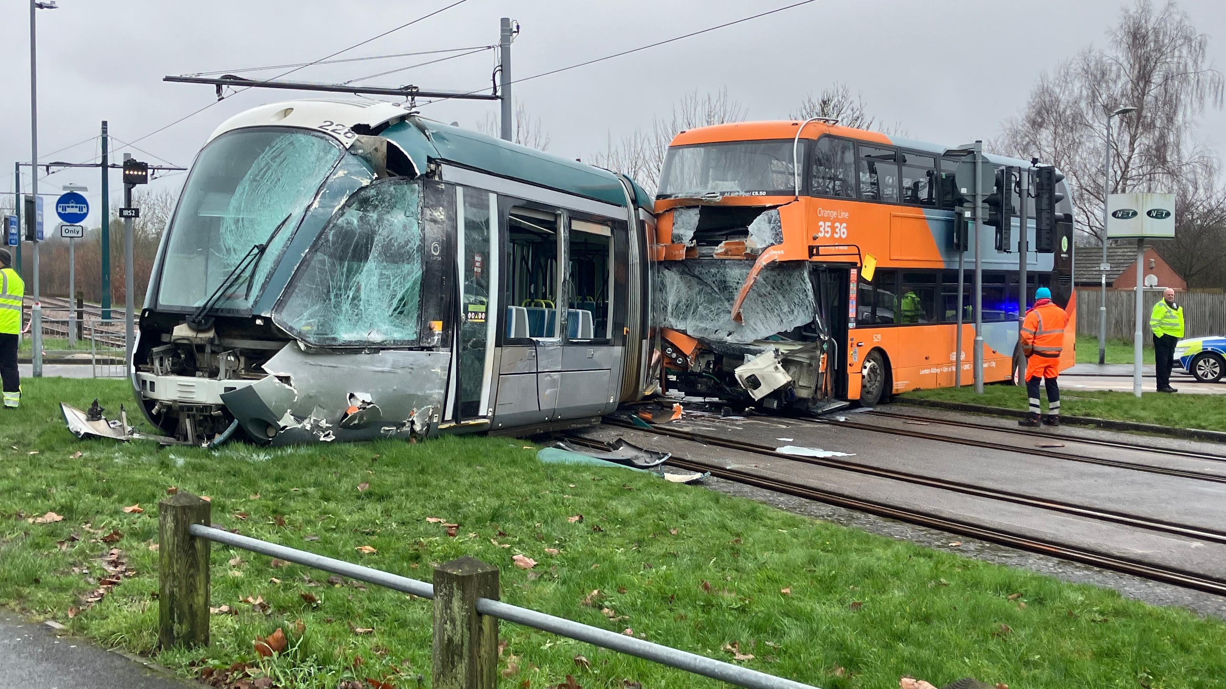 Work continues to recover tram after bus crash<br><br>