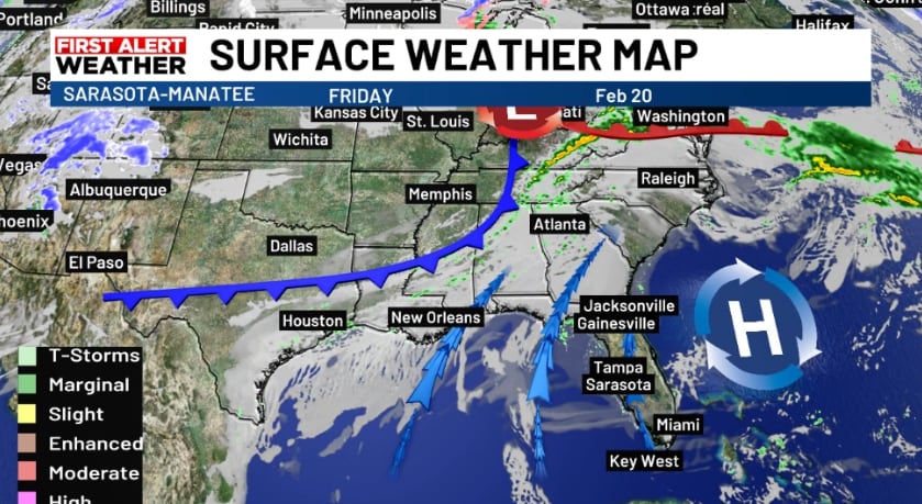 Humid with foggy mornings till a Sunday cold front brings changes