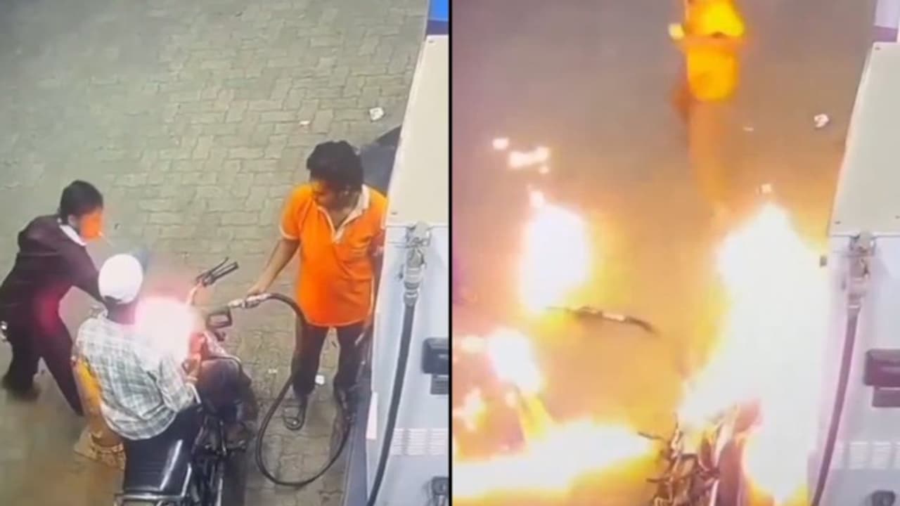 Raipur petrol pump fire caught on CCTV: Man lights inferno after being ...