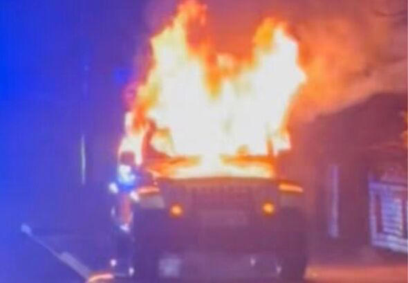 Car bursts into flames on busy UK main road as emergency services swarm ...