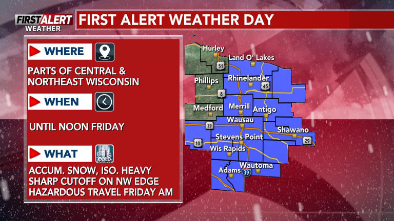 First Alert Day for impactful snowfall in parts of the region on Friday ...