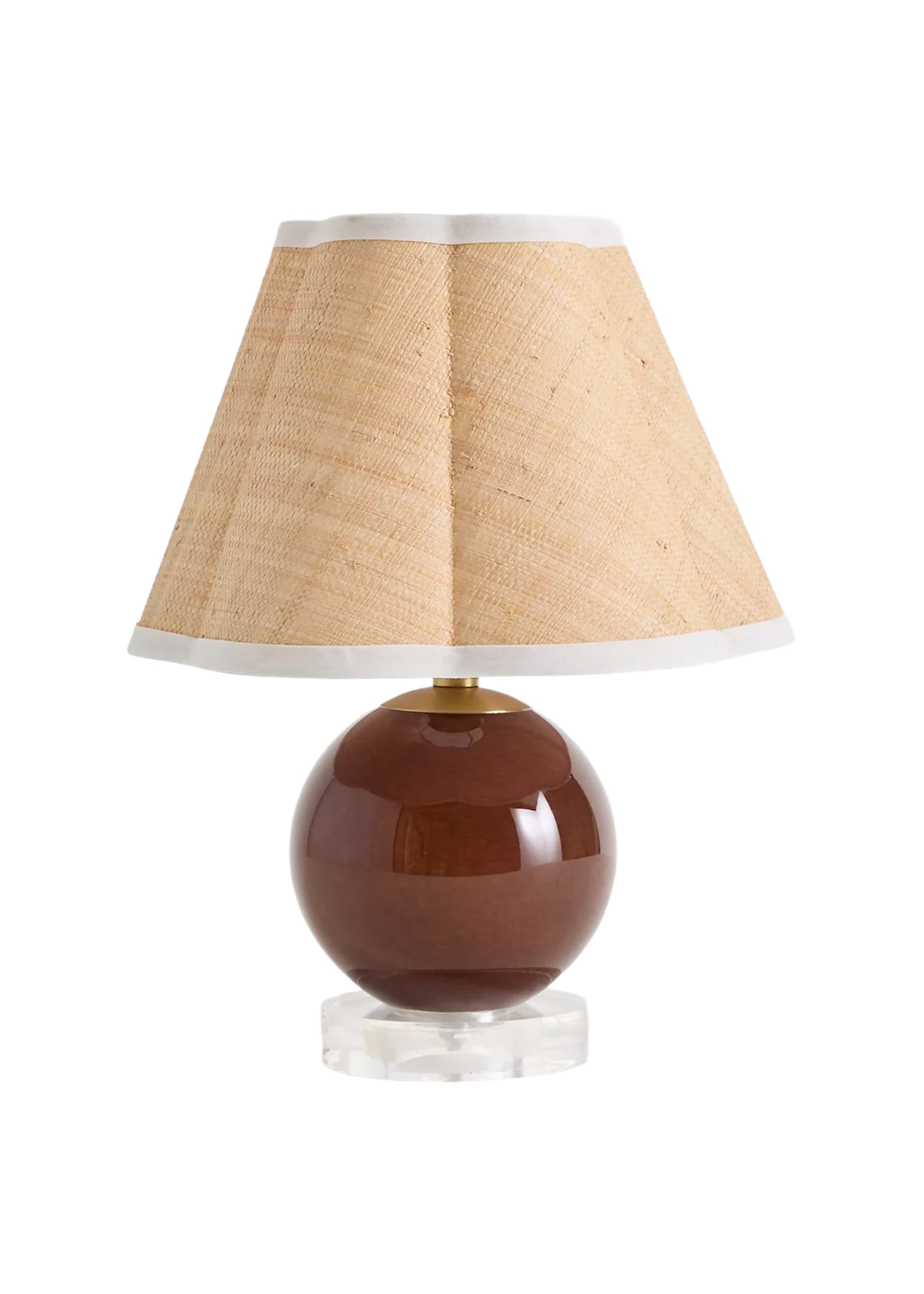 Glossy brown lamp with rattan frame