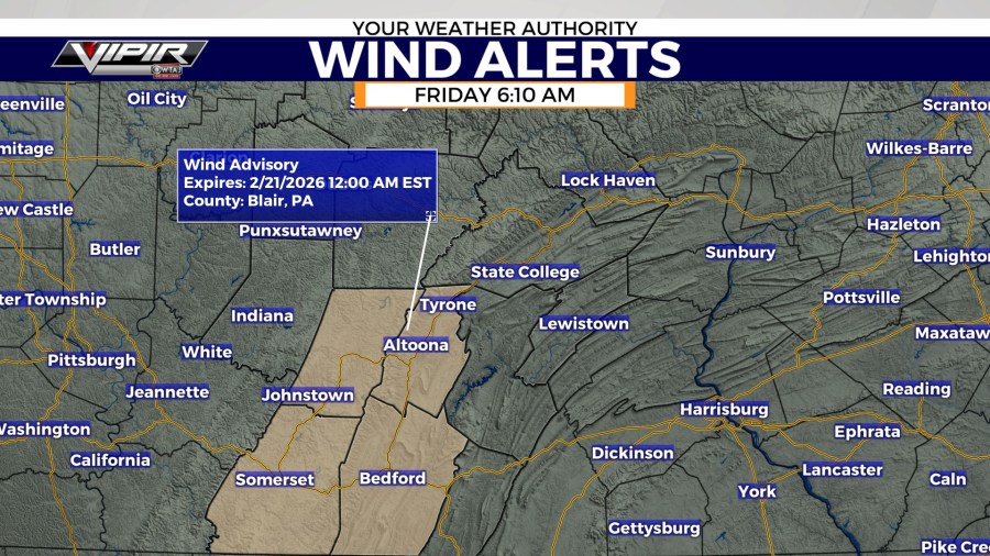 Wind advisory issued for parts of central PA