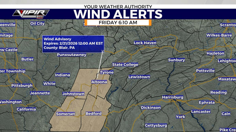 Wind advisory issued for parts of central PA