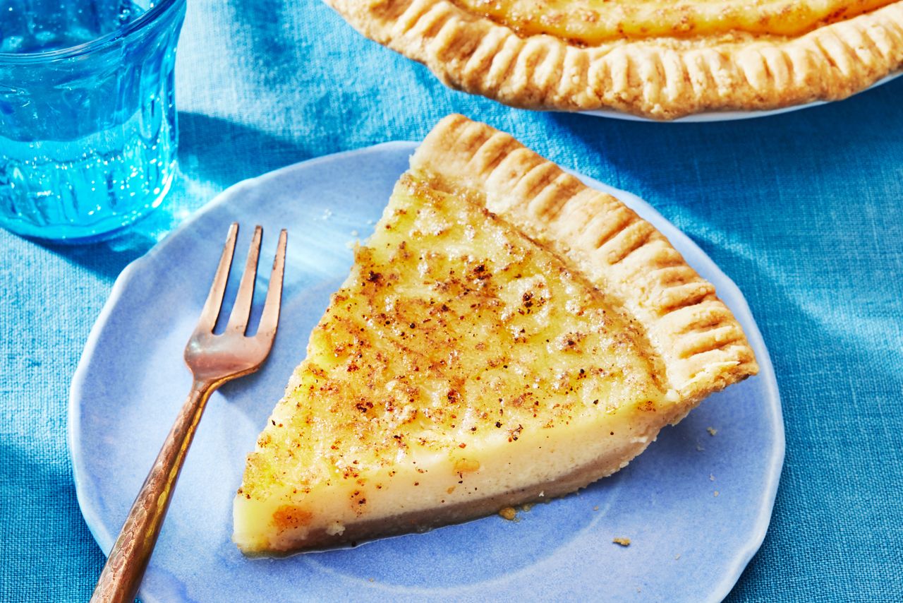 Southern Living Big Mama's Egg Pie sliced and ready to serve