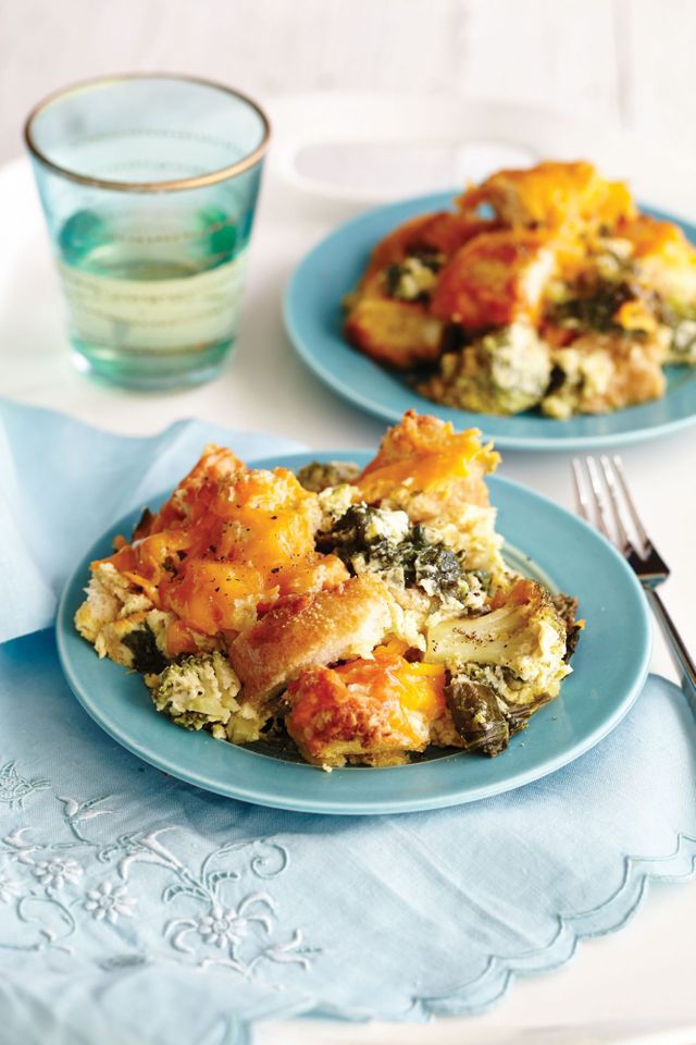 Spinach-and-Broccoli Breakfast Bread Pudding