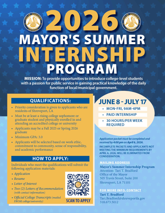 2026 Mayor’s Summer Internship Program in Shreveport is now accepting ...