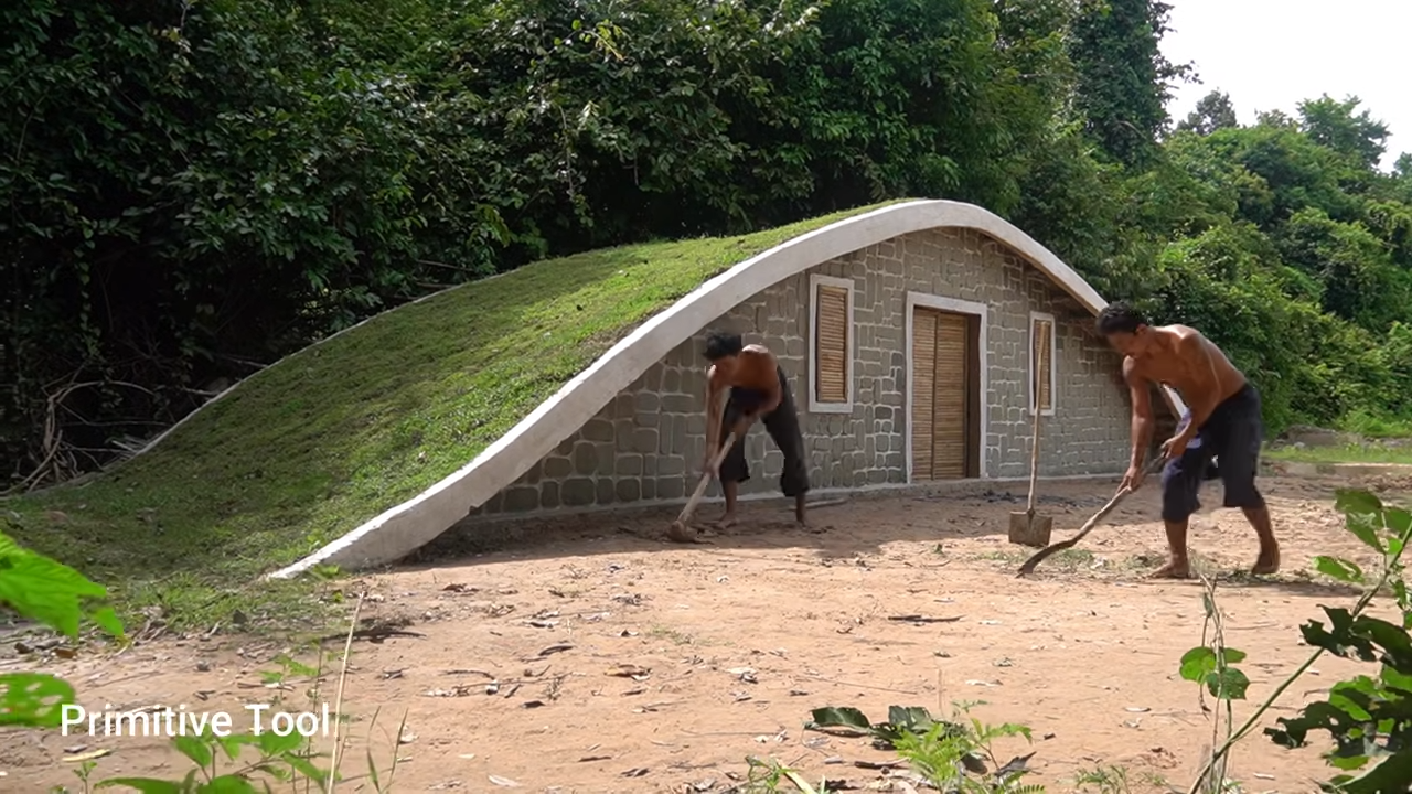 Fish pond complicates a hand-built underground house