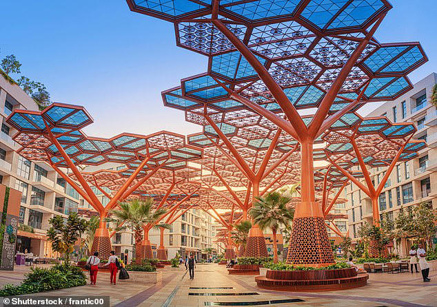 The Crystal Walk on Gewan Island is a modern air-conditioned outdoor pedestrian walkway