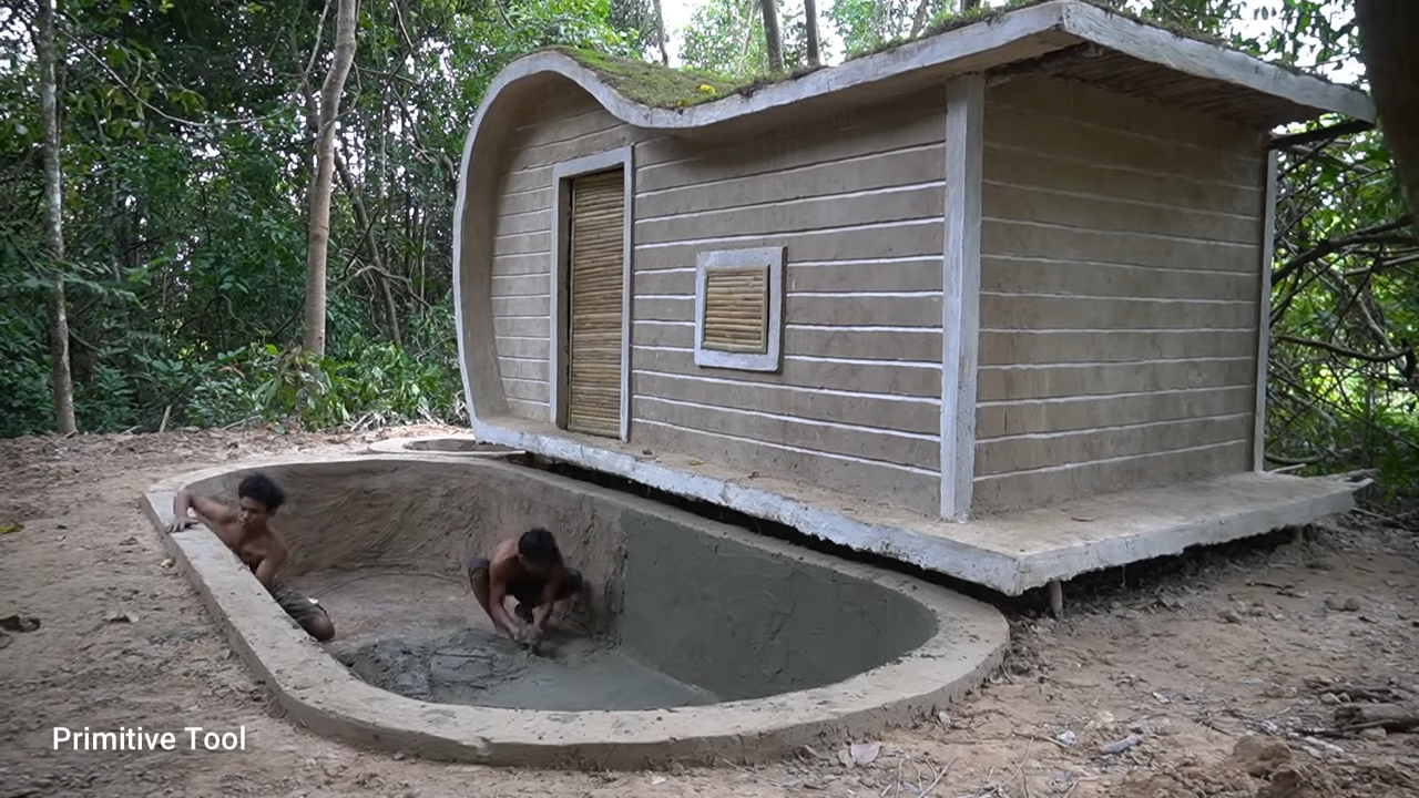 Builders hit groundwater while digging a jungle villa and pool by hand