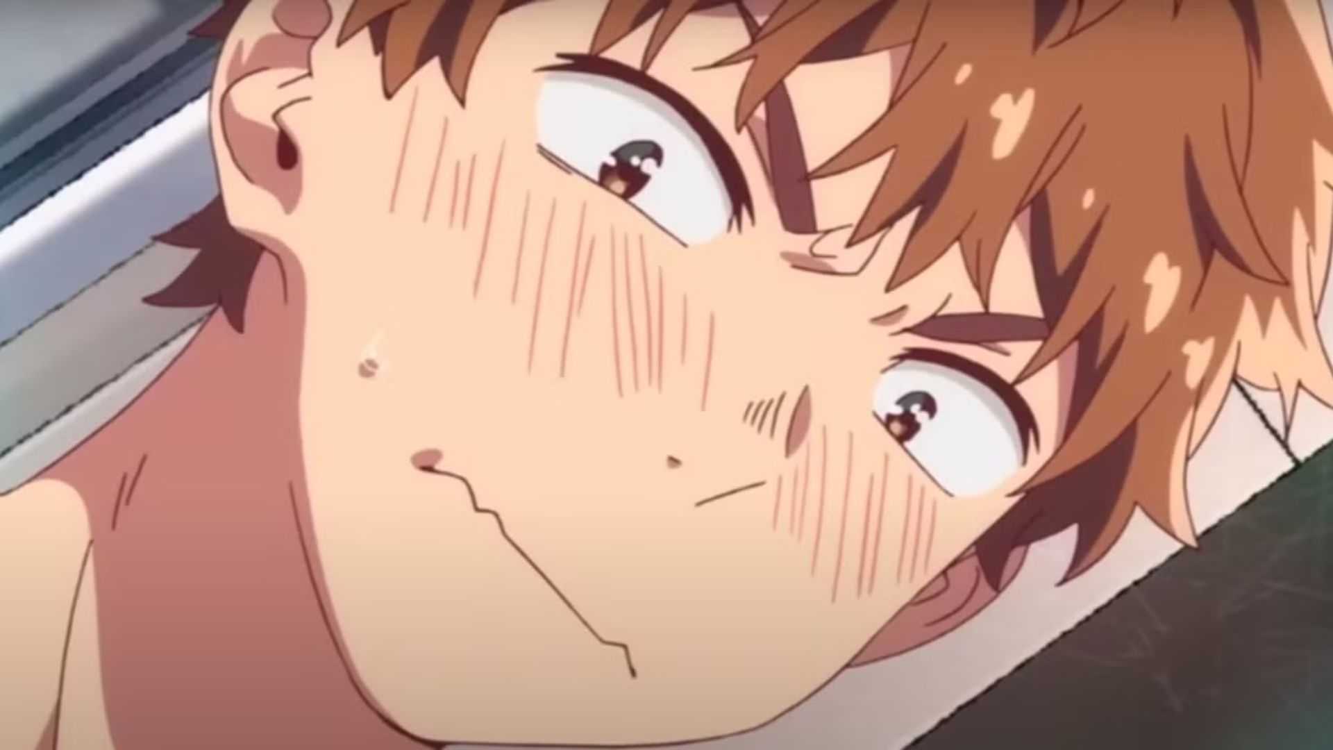 Rent a Girlfriend's Kazuya Kinoshita blushes in embarrassment.