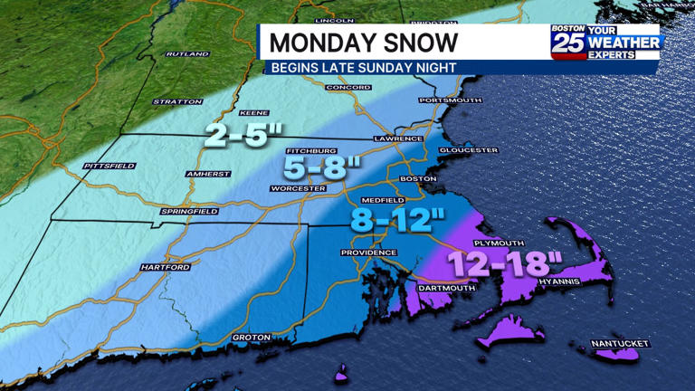 Winter storm watch: Heavy snow expected in Mass. on Monday, see ...