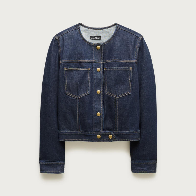 Collarless Denim Trucker Jacket