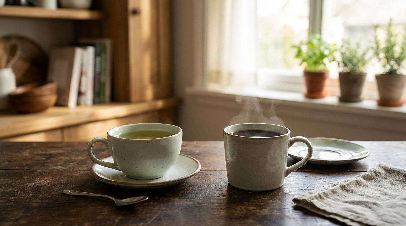 Tea or coffee — one wins on caffeine, the other on calm focus