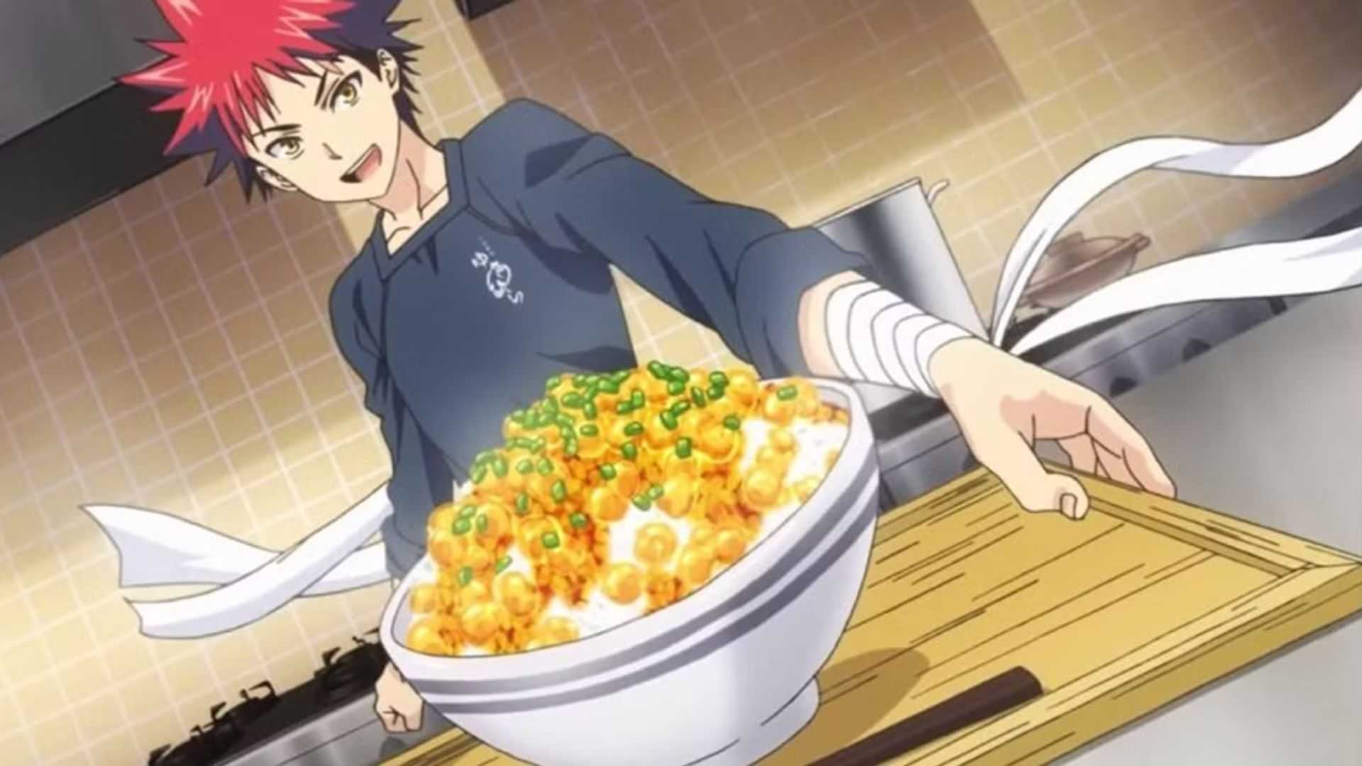 Food Wars Soma presenting a dish.