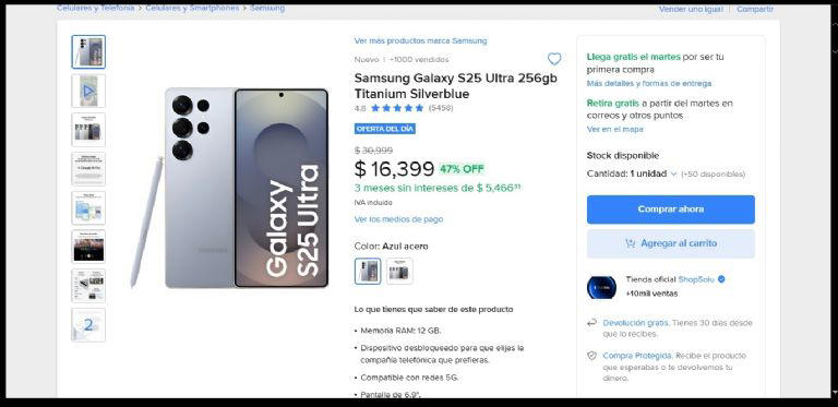 Mercado Libre rebaja Samsung Galaxy S25 Ultra de 256 GB: versión ...
