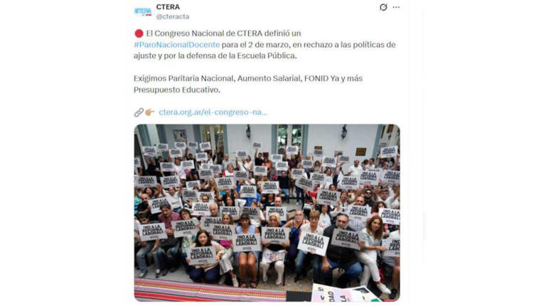Los gremios docentes de la CGT se suman al paro nacional de CTERA el 2 ...