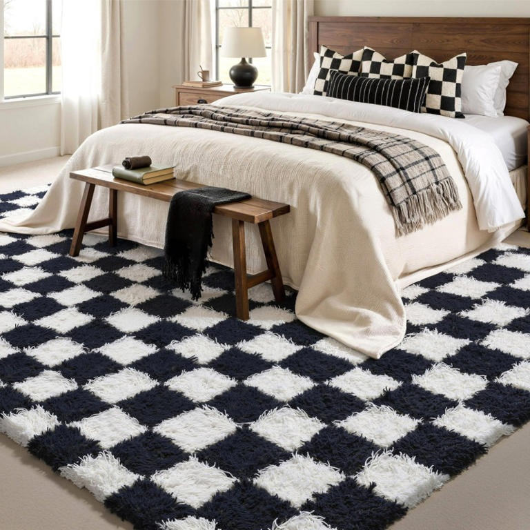 Save up to 50% on Walmart's Berthmeer shag checkered rug — now starting ...