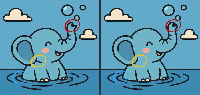 Spot the 3 differences in elephant playing in water! Beat the 23-second ...
