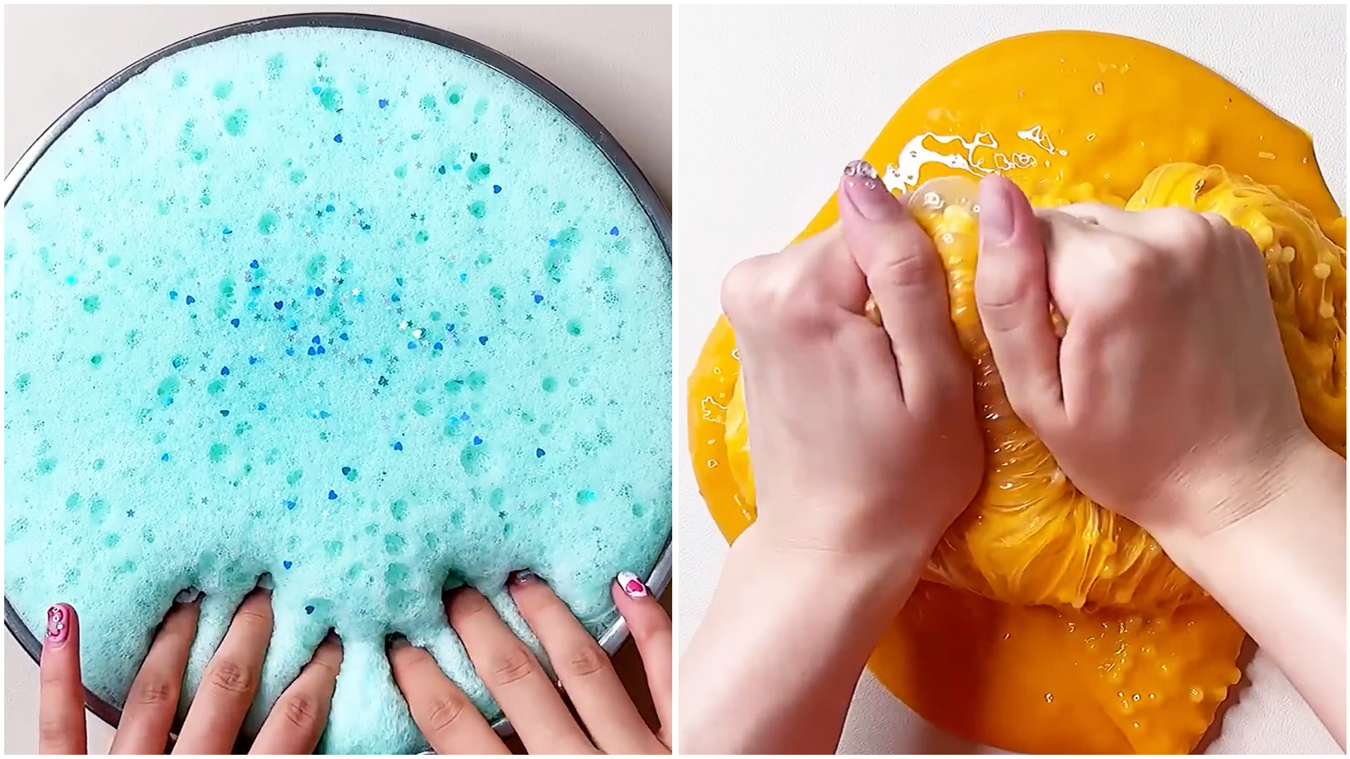 Colorful slime press and stretch ASMR