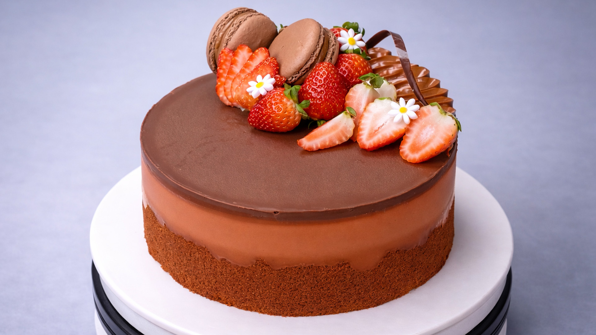 Elegant chocolate cake with fresh strawberries