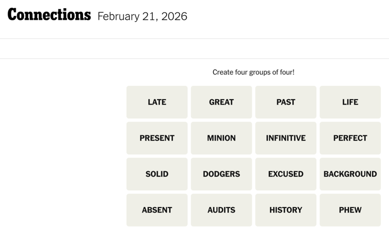 NYT 'Connections' hints, clues and answers today, Saturday, February 21