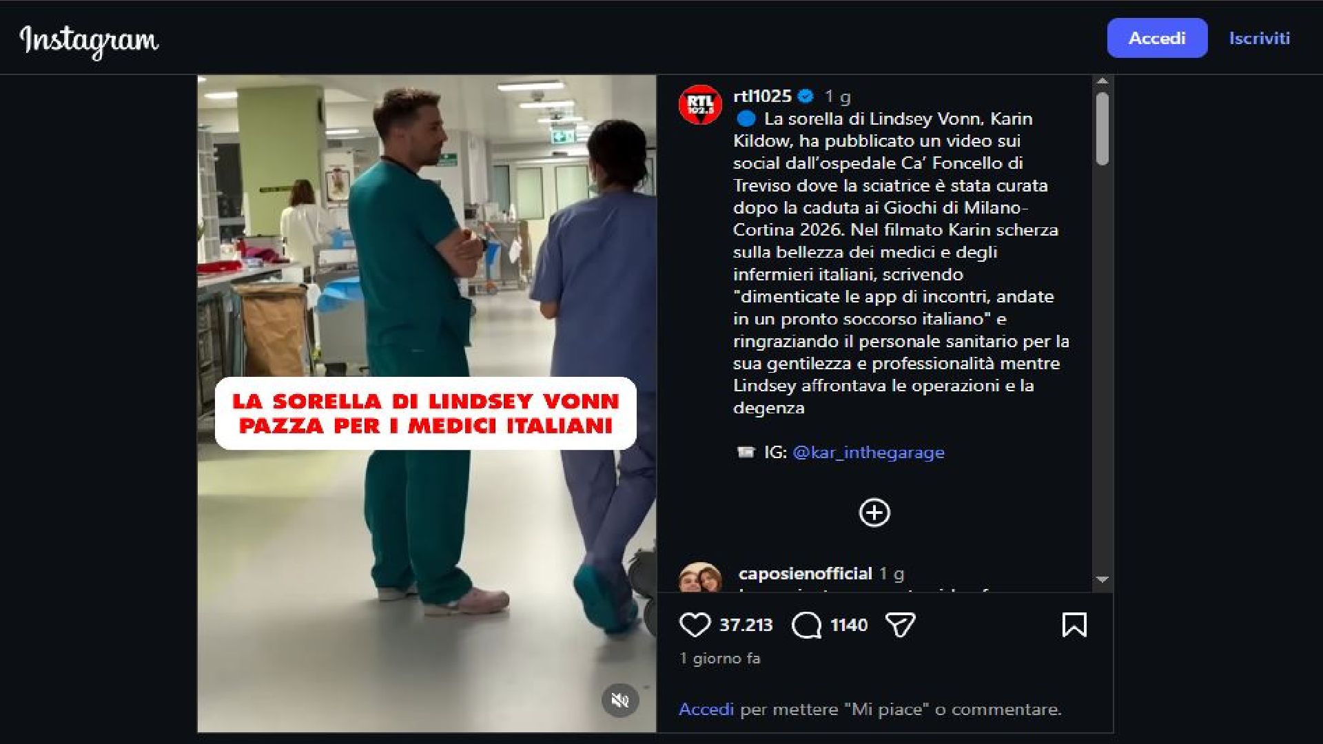 La sorella della sciatrice Lindsey Vonn sui medici di Treviso ...