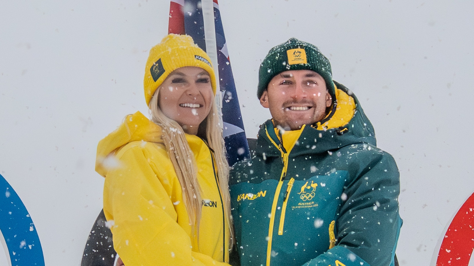 Danielle Scott (left) and Cooper Woods will fly the flag for Australia at the closing ceremony. (ABC Sport: Hamish Harty)