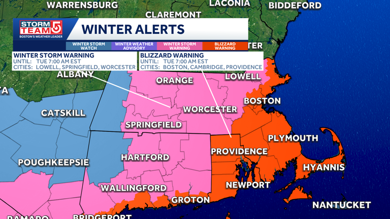 Blizzard warnings issued for Monday's nor'easter